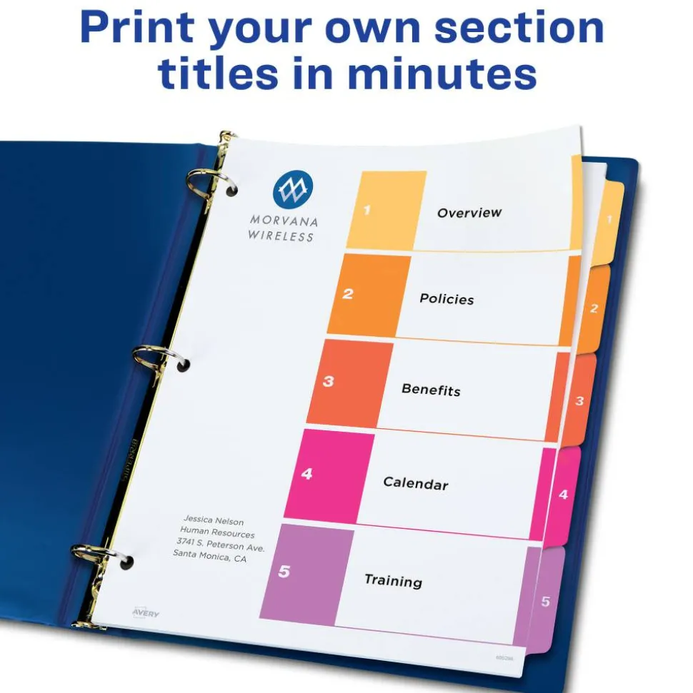 Avery Ready Index 1-5 Tab Binder Dividers With Customizable Table Of Contents, 8-1/2" x 11", 5 Tab, White/Multicolor, Pack Of 6 Sets