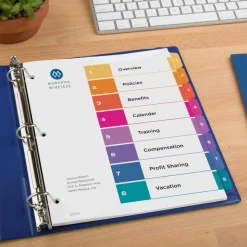 Avery Ready Index 1-8 Tab Binder Dividers With Customizable Table Of Contents, 8-1/2" x 11", 8 Tab, White/Multicolor, Box Of 24 Sets