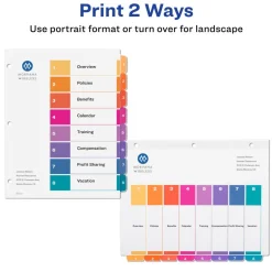 Avery Ready Index 1-8 Tab Binder Dividers With Customizable Table Of Contents, 8-1/2" x 11", 8 Tab, White/Multicolor, Box Of 24 Sets