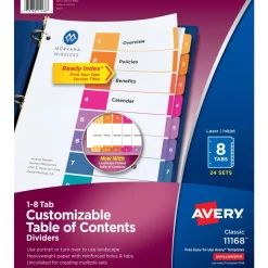 Avery Ready Index 1-8 Tab Binder Dividers With Customizable Table Of Contents, 8-1/2