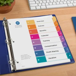 Avery Ready Index 1-8 Tab Binder Dividers With Customizable Table Of Contents, 8-1/2