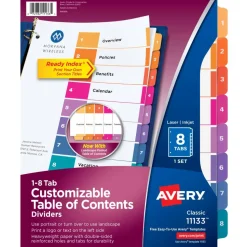 Avery Ready Index 1-8 Tab Binder Dividers With Customizable Table Of Contents, 8-1/2