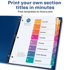 Avery Ready Index 1-8 Tab Binder Dividers With Customizable Table Of Contents, 8-1/2