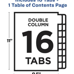 Avery Ready Index 1-16 Tab Double Column Binder Dividers With Customizable Table Of Contents, 8-1/2