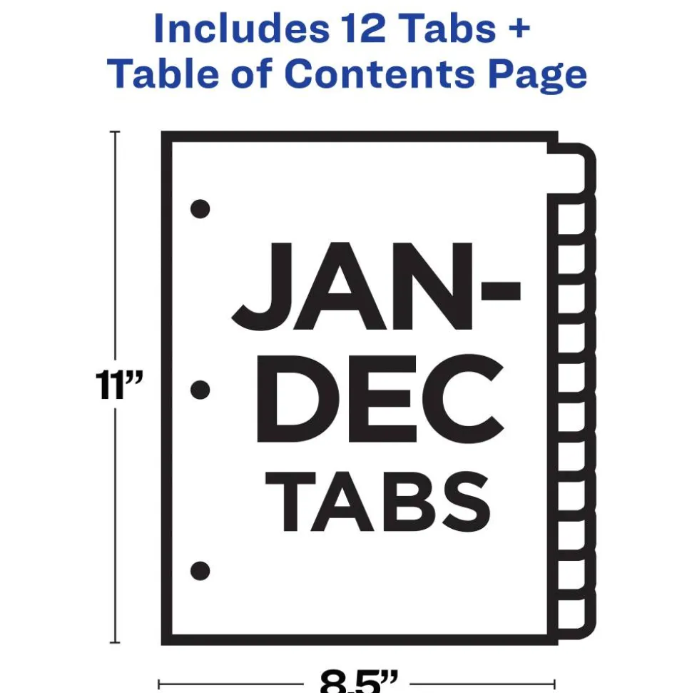 Avery Ready Index Table of Contents Dividers for Laser and Inkjet Printers, Jan-Dec