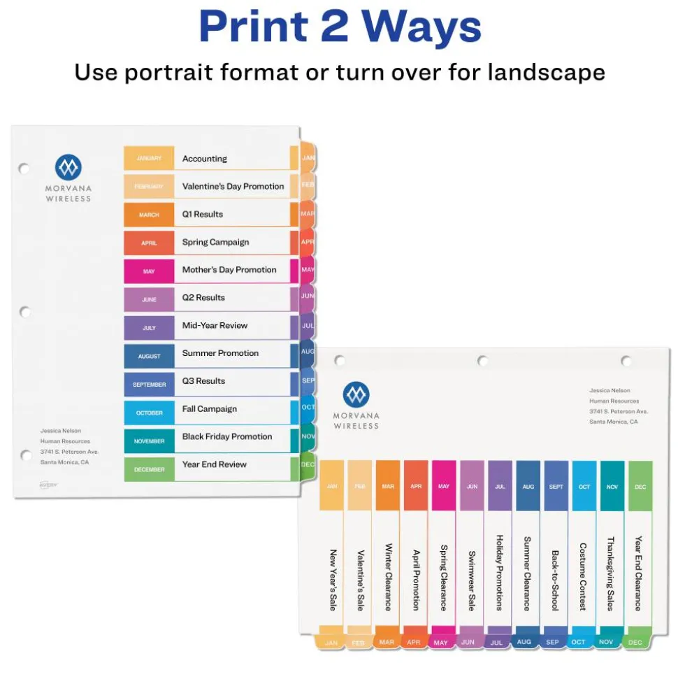 Avery Ready Index Table of Contents Dividers for Laser and Inkjet Printers, Jan-Dec
