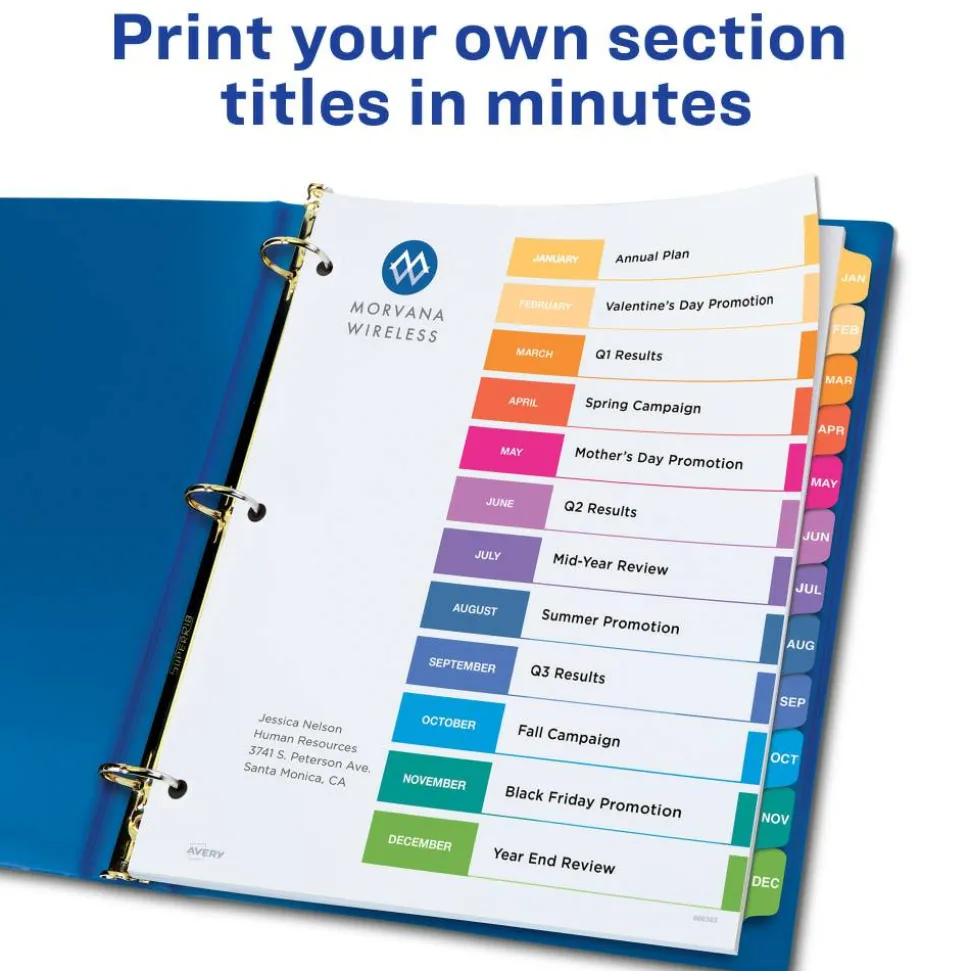 Avery Ready Index Table of Contents Dividers for Laser and Inkjet Printers, Jan-Dec