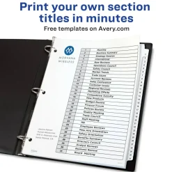 Avery Ready Index 1-31 Tab With Customizable Table Of Contents Dividers, Letter Size, 31 Tab, White, 1 Set