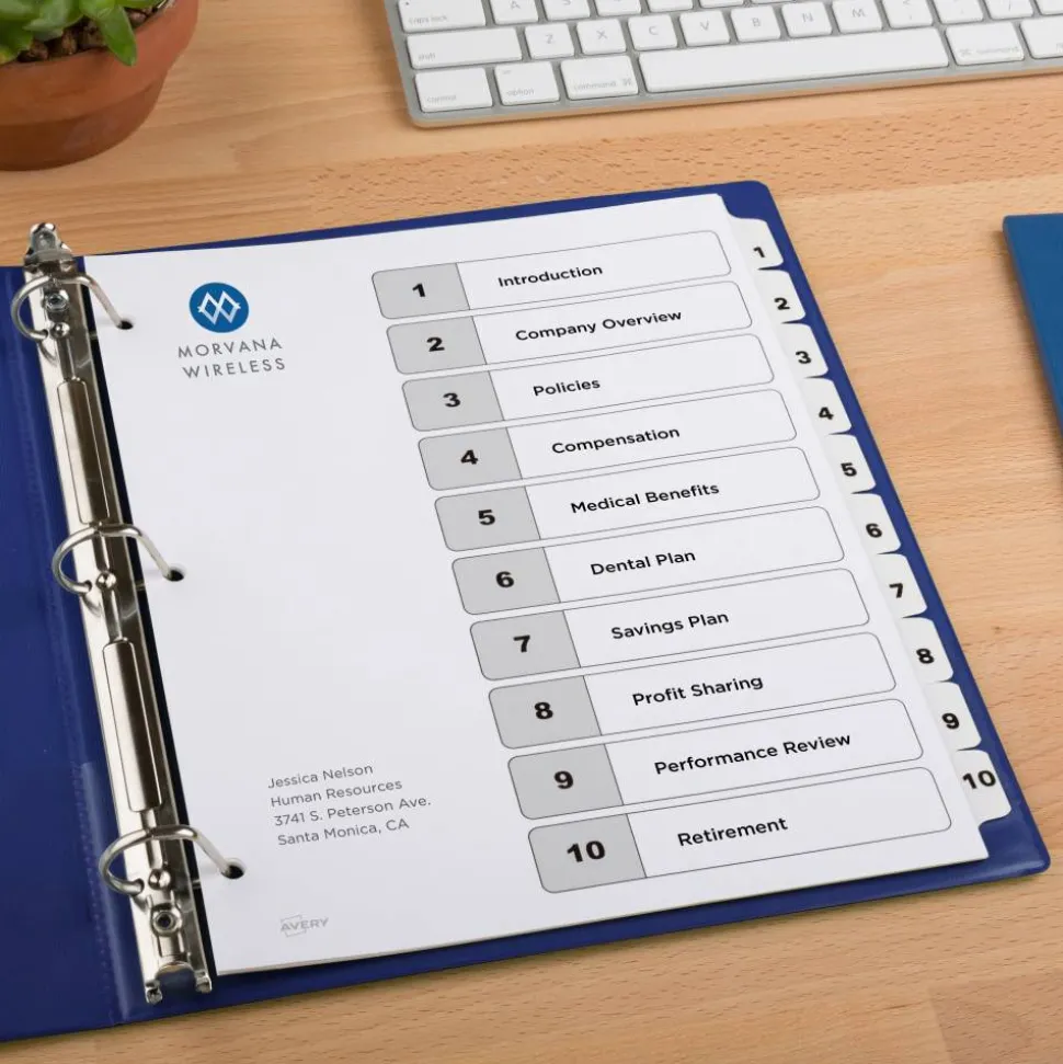 Avery Ready Index 1-10 Tab With Customizable Table Of Contents Dividers, Letter Size, 10 Tab, White, 1 Set