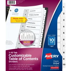 Avery Ready Index 1-10 Tab With Customizable Table Of Contents Dividers, Letter Size, 10 Tab, White, 1 Set