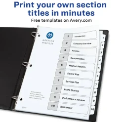 Avery Ready Index 1-10 Tab With Customizable Table Of Contents Dividers, Letter Size, 10 Tab, White, 1 Set