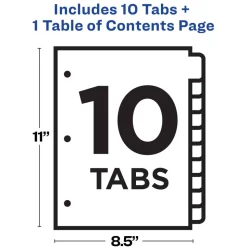 Avery Ready Index 1-10 Tab With Customizable Table Of Contents Dividers, Letter Size, 10 Tab, White, 1 Set