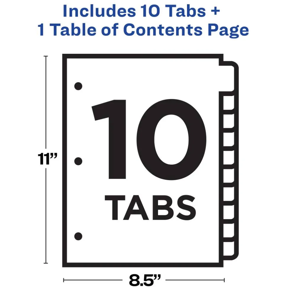 Avery Ready Index 1-10 Tab With Customizable Table Of Contents Dividers, Letter Size, 10 Tab, White, 1 Set