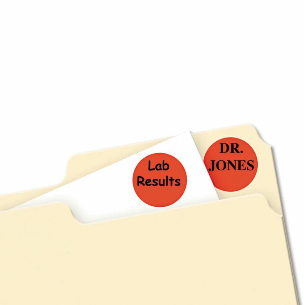 Avery Removable Color-Coding Labels, 5467, Round, 3/4" Diameter, Neon Red, Pack Of 1,008