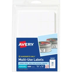 Avery Removable Labels, Non-Printable, 5424, Rectangle, 5/8" x 7/8", White, Pack Of 1,050 Small Stickers