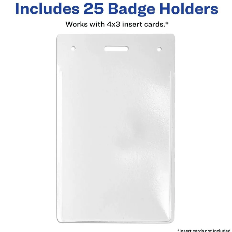 Avery Secure Top Badge Holders, Vertical Prepunched, 4" x 3" Badge, Clear, Box Of 25