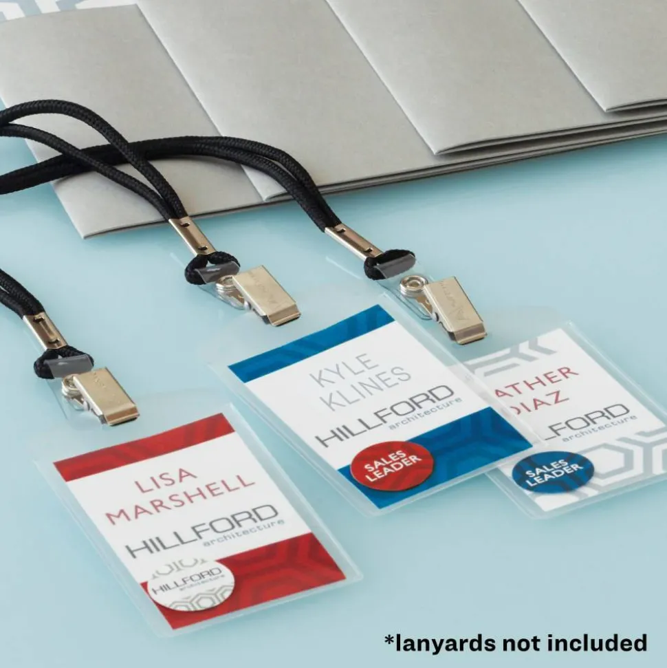 Avery Secure Top Badge Holders, Vertical Prepunched, 4" x 3" Badge, Clear, Box Of 25