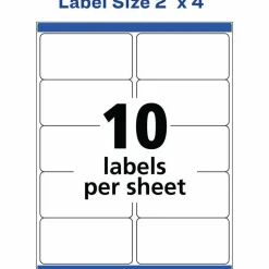 Avery Shipping Labels w/ TrueBlock Technology, Inkjet Printers, 2 x 4, White, 10/Sheet, 50 Sheets/Box