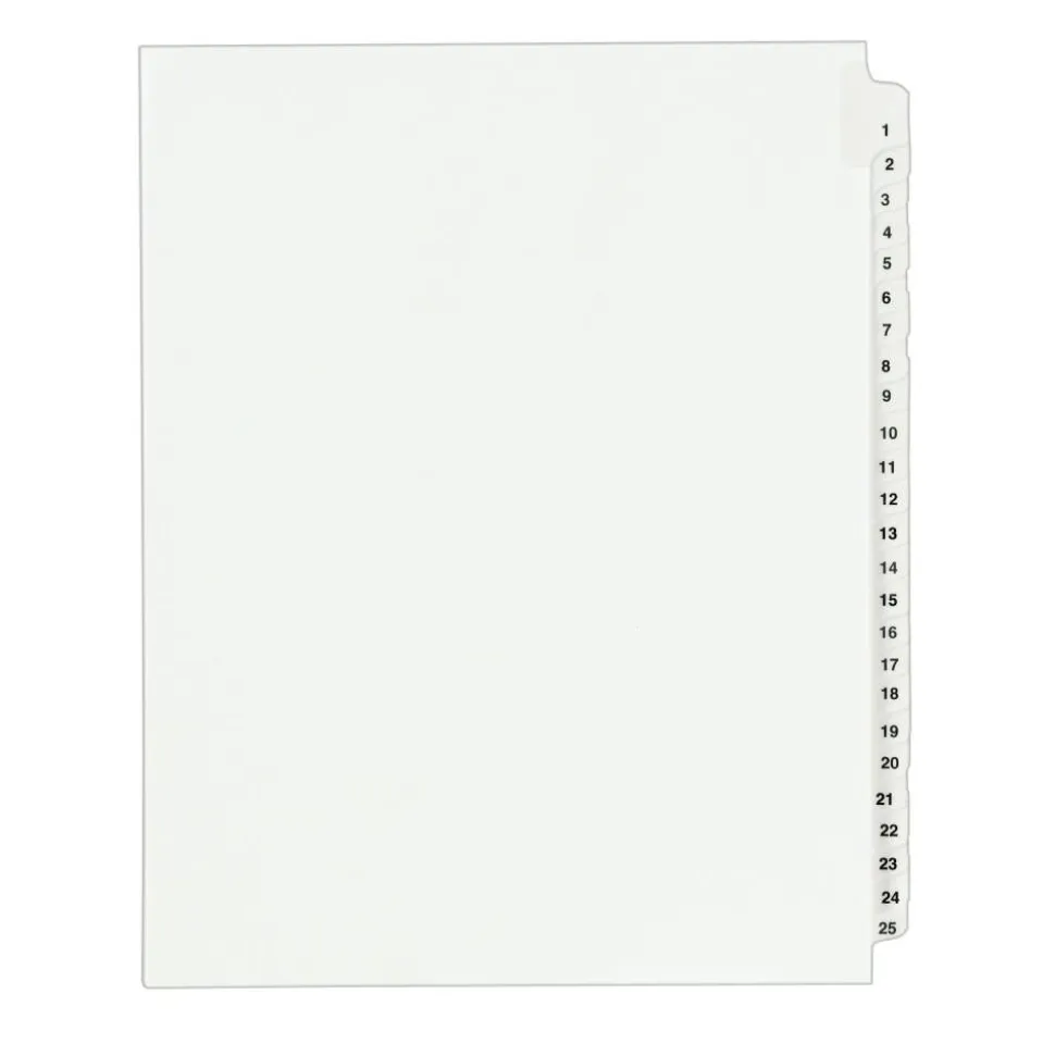 Avery Standard Collated Legal Dividers, Avery Style, 8 1/2" x 11", White Dividers/White Tabs, 1-25 Set
