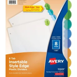 Avery Style Edge Insertable Plastic Dividers, Multicolor, 8-Tab, Pack Of 8 Dividers