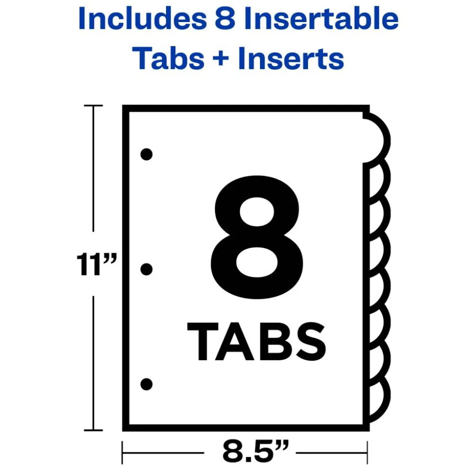 Avery Style Edge Insertable Plastic Dividers, Multicolor, 8-Tab, Pack Of 8 Dividers