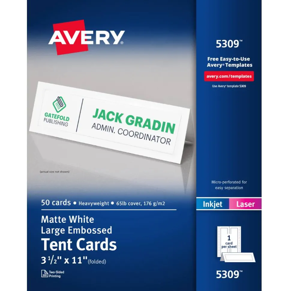 Avery Tent Cards, 3.5" x 11" , Embossed Border, 50ct (5309)