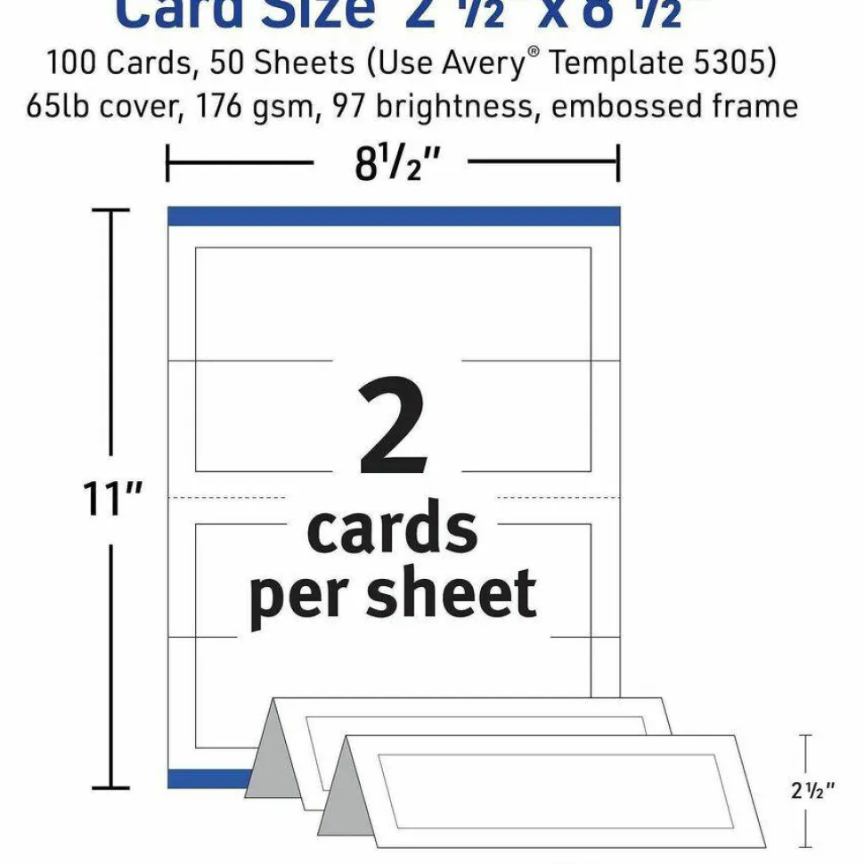 Avery Tent Cards, 2-1/2" x 8-1/2" , Embossed Border, 100ct (5305)