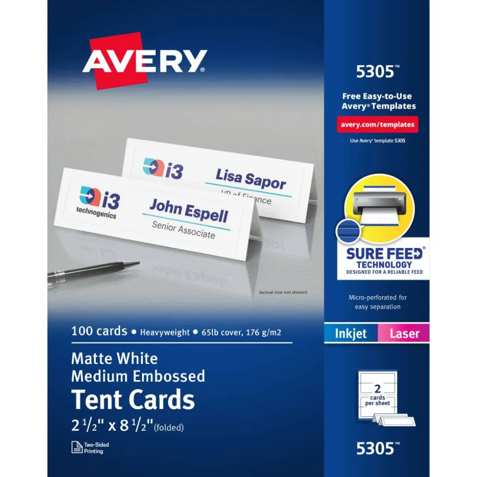 Avery Tent Cards, 2-1/2" x 8-1/2" , Embossed Border, 100ct (5305)