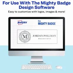 Avery The Mighty Badge Name Badge Inserts, 1 x 3, Clear, Laser, 20/Sheet, 5 Sheets/Pack