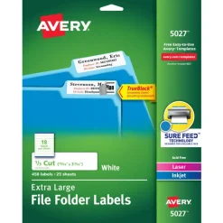 Avery TrueBlock Extra-Large Permanent Inkjet/Laser File Folder Labels, 5027, 15/16