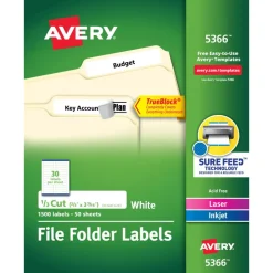 Avery TrueBlock File Folder Labels With Sure Feed Technology, 5366, Rectangle, 2/3