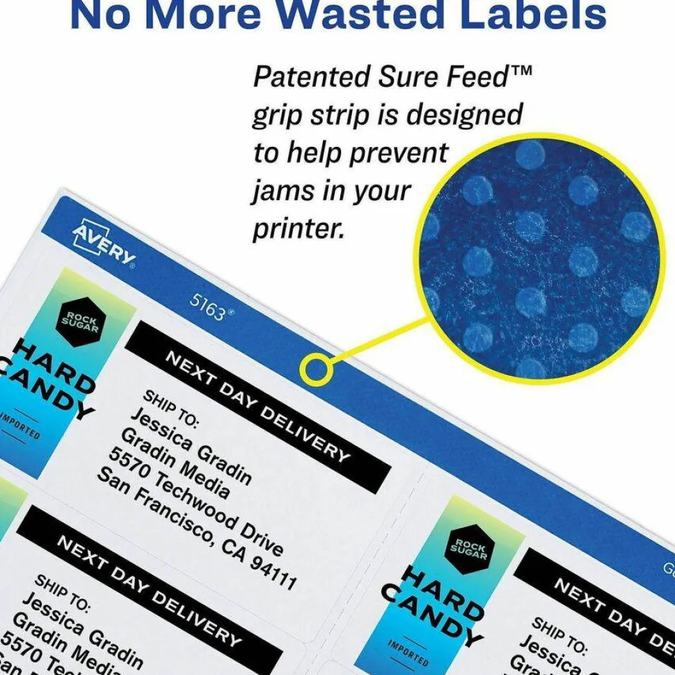 Avery TrueBlock Shipping Labels With Sure Feed Technology, 8163, Rectangle, 2" x 4", Pack Of 250