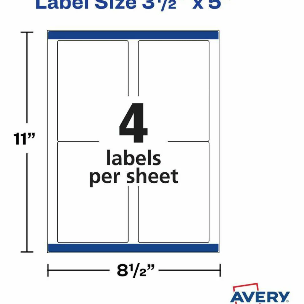 Avery TrueBlock Shipping Labels With Sure Feed Technology, 5168, Rectangle, 3-1/2" x 5", White, Pack Of 400
