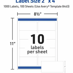 Avery TrueBlock Shipping Labels With Sure Feed Technology, 8463, Rectangle, 2