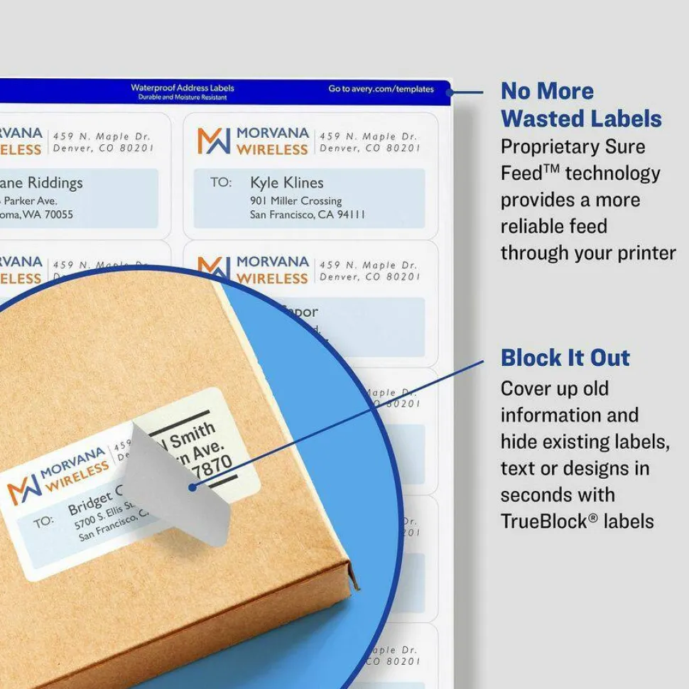 Avery TrueBlock Shipping Labels With Sure Feed Technology, 8463, Rectangle, 2" x 4", White, Pack Of 1,000