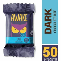 Awake Caffeinated Dark Chocolate Bites, 0.47 oz Bars, 50 Bars/Carton