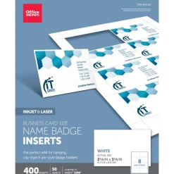 Badge Inserts, Business Card Size, 2 1/4" x 3 1/2", White, Pack Of 400