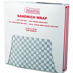 Bagcraft Grease-Resistant Paper Wraps and Liners, 12" x 12", Black Check, 1000/Box, 5 Boxes/Carton