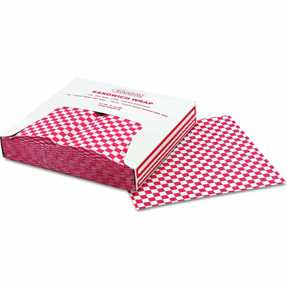 Bagcraft Grease-Resistant Paper Wraps and Liners, 12 x 12, Red Check, 1,000/Box, 5 Boxes/Carton