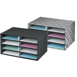 Bankers Box Literature Sorter, 10 1/4" x 19 1/2" x 12 3/8", White/Black Brocade