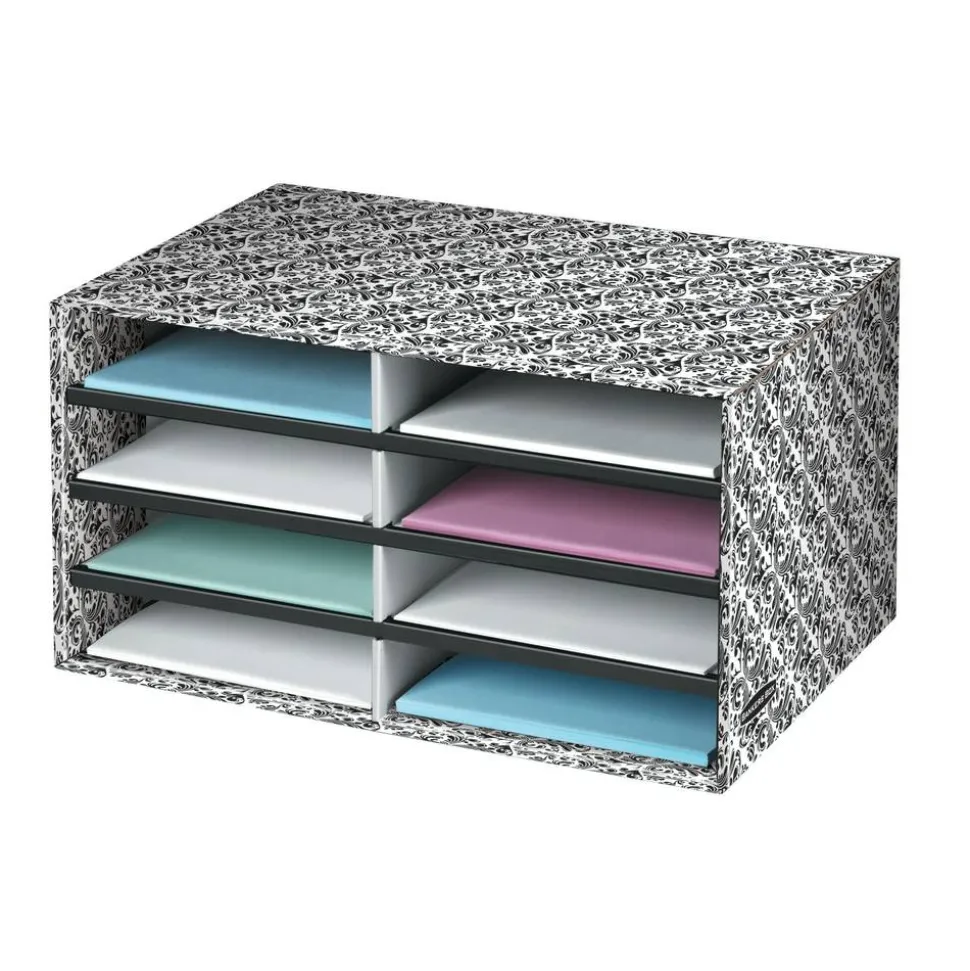 Bankers Box Literature Sorter, 10 1/4" x 19 1/2" x 12 3/8", White/Black Brocade
