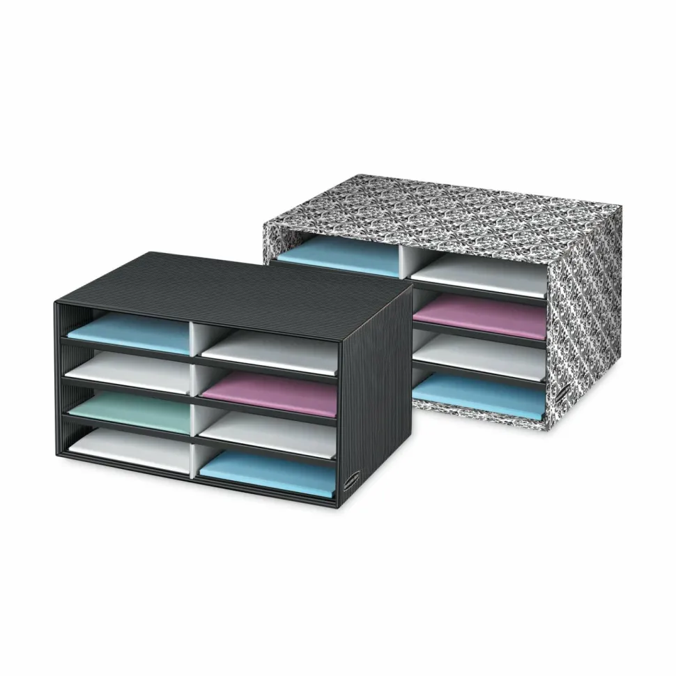 Bankers Box Literature Sorter, 10 1/4" x 19 1/2" x 12 3/8", White/Black Brocade