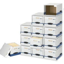Bankers Box File/Cube Storage Box Shells, Letter/Legal, 15" x 12" x 10", 60% Recycled, White/Blue, Pack Of 6