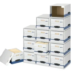 Bankers Box File/Cube Storage Box Shells, Letter/Legal, 15" x 12" x 10", 60% Recycled, White/Blue, Pack Of 6