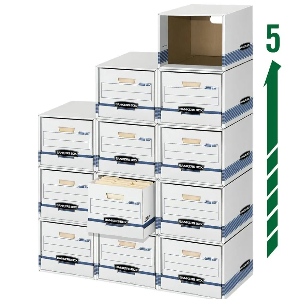 Bankers Box File/Cube Storage Box Shells, Letter/Legal, 15" x 12" x 10", 60% Recycled, White/Blue, Pack Of 6