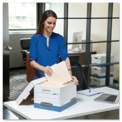 Bankers Box Hang'N'Stor Medium-Duty Storage Boxes, Letter Size, 15" x 12 1/4" x 9 3/4", White/Blue, Case Of 4 - 784