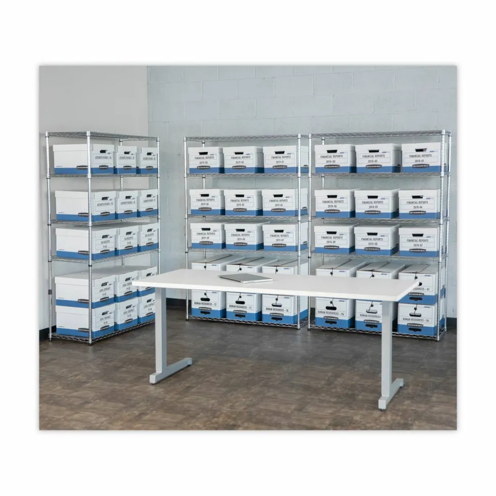 Bankers Box Hang'N'Stor Medium-Duty Storage Boxes, Letter Size, 15" x 12 1/4" x 9 3/4", White/Blue, Case Of 4 - 784