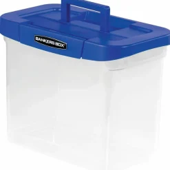 Bankers Box Heavy-Duty Portable Storage File Box, 10 3/4" x 6 3/4" x 11 3/4", Blue/Clear