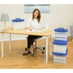 Bankers Box Heavy-Duty Portable Storage File Box, 10 3/4" x 6 3/4" x 11 3/4", Blue/Clear