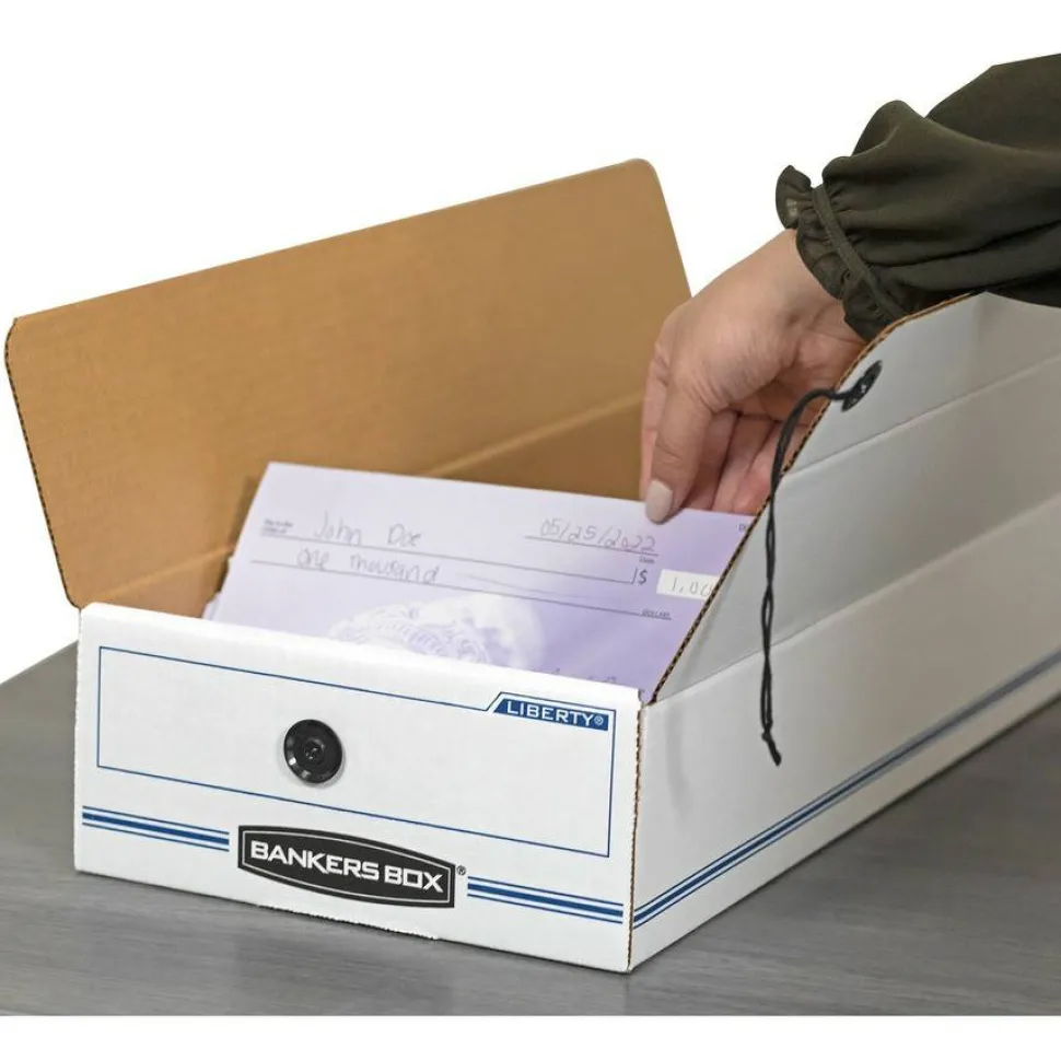 Bankers Box Liberty Basic-Duty, Check and Form Storage Boxes, 5" x 11" x 24", 60% Recycled Content, White/Blue, Case Of 12